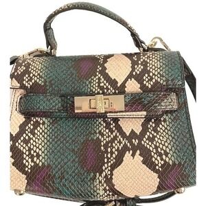 Steve Madden Faux Reptile Sm Satchel Crossbody Bag Purse Python‎ Snakeskin Croco